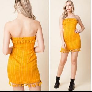 Golden mustard strapless dress w/fringe